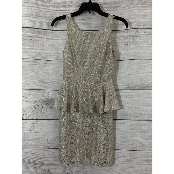 Hailey Logan by Adrienne Papell Silver Metallic Peplum Dress Size XS - Picture 1 of 3